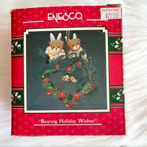 1990 VTG Enesco Christmas Ornament In The Box, Bearing Holiday Wishes, Lucy & Me